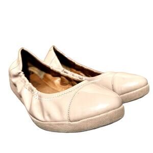 Fitflop F-Pop Ballet Flats Slip On Almond Toe Casual Leather Beige Cream 40 9.5